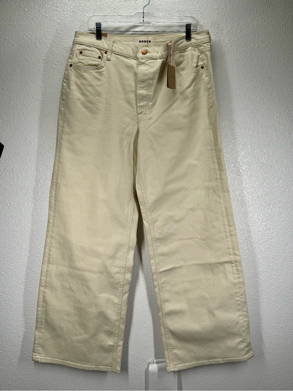 Biden Ecru High Waist Wide Leg  Cotton Jeans 31 Long Style R0657